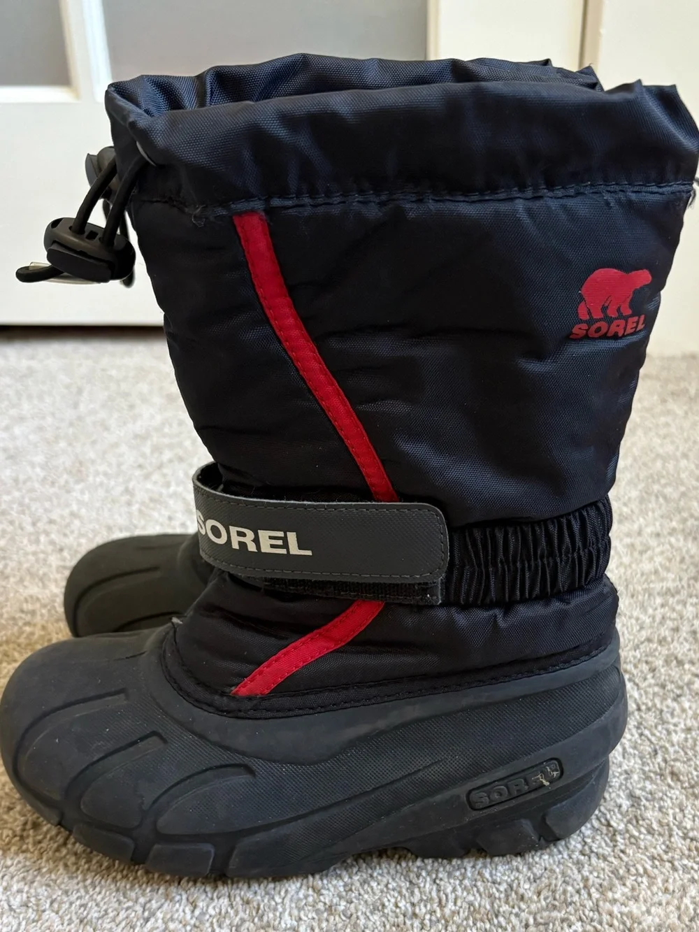 Sorel - Unisex Kids Pull On Lined Winter  Flurry Boots - Size 12 - Red & Black
